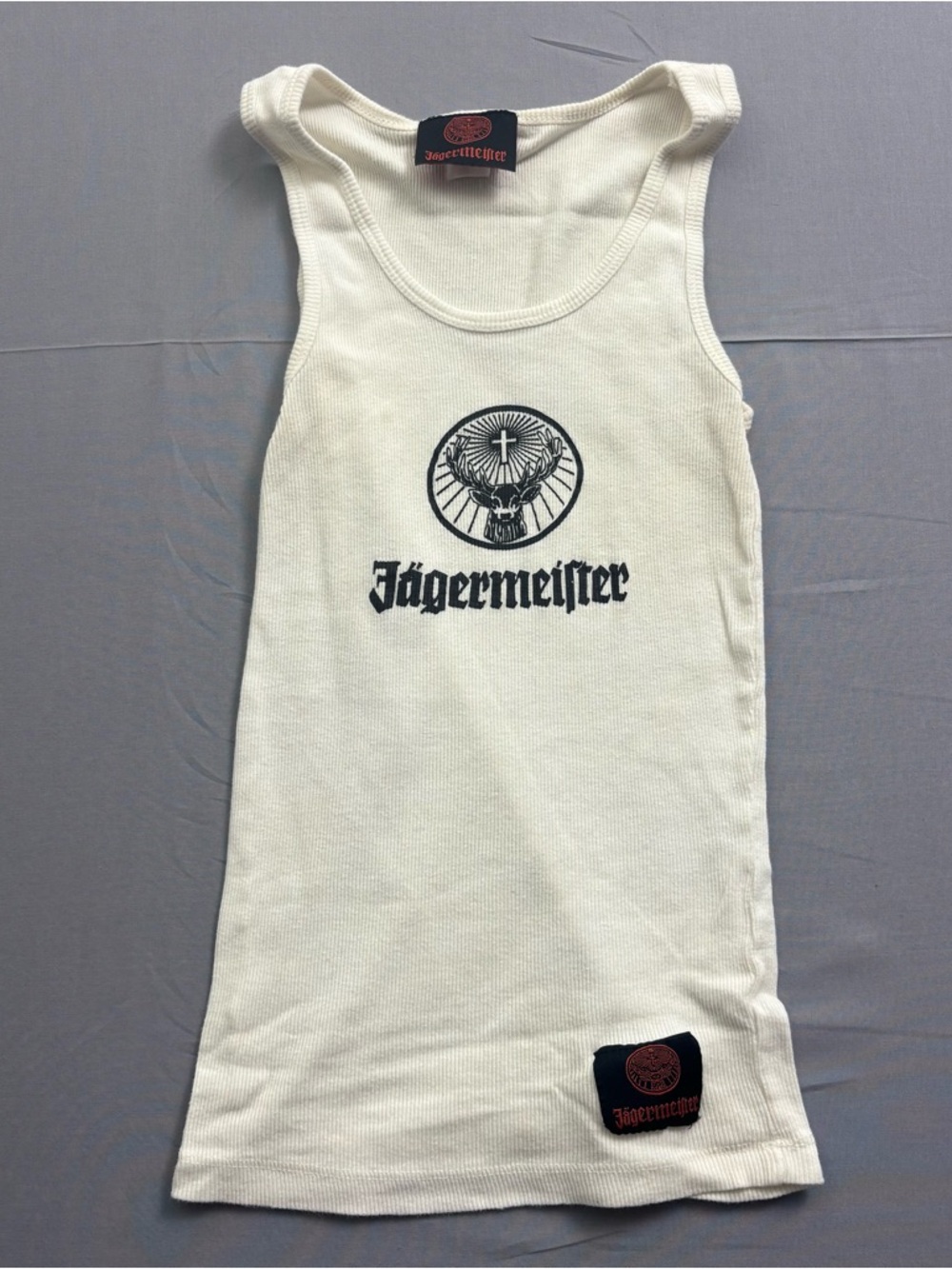 Jägermeister White Graphic Logo Woman's T-Shirt Sleeveless Cotton XS Y2K Vintage